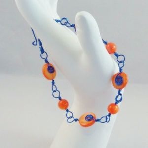 Orange and Blue Shell Wire Bracelet, Handmade